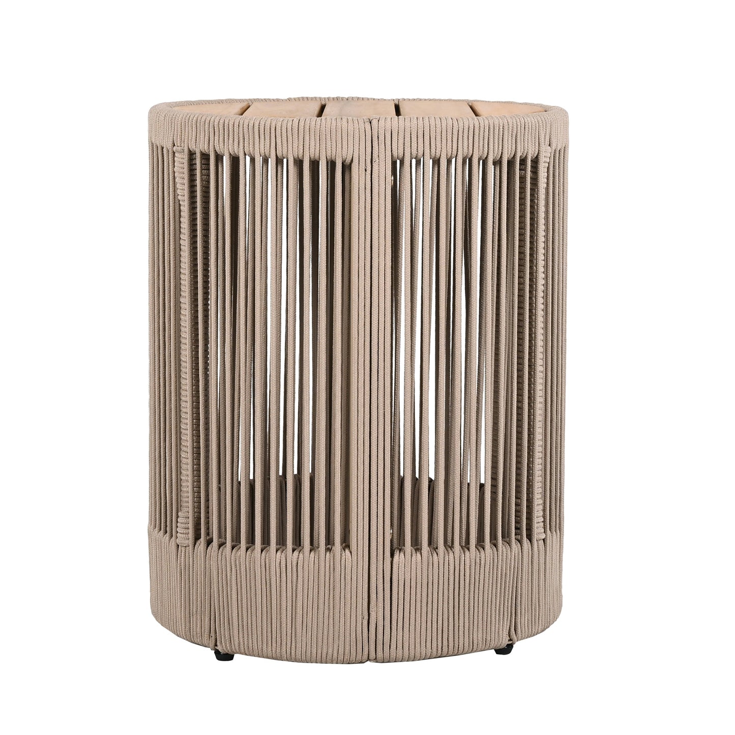 Outdoor Rattan rope & Acacia Wood Side Table - Patio Balcony Furniture for