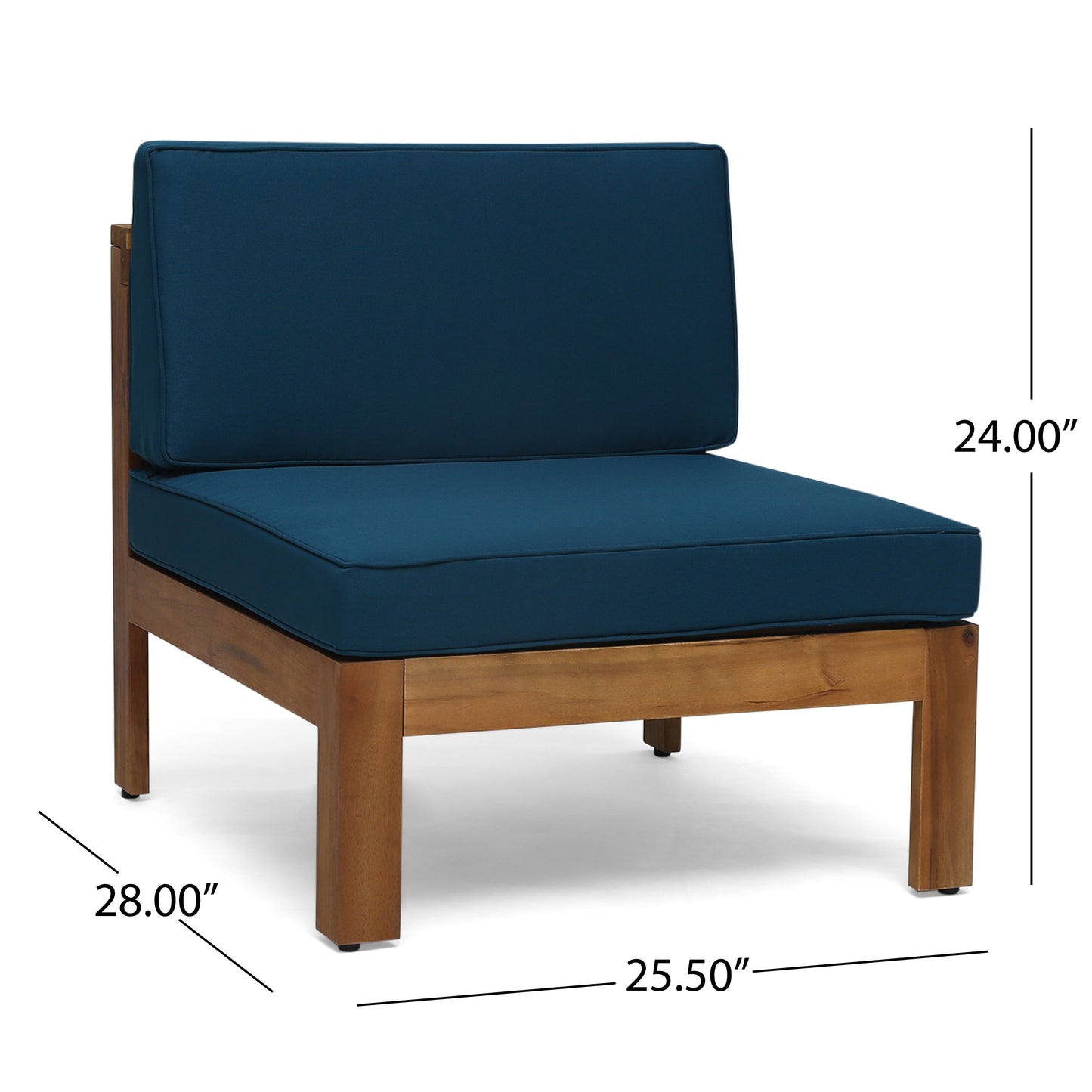 Outdoor L-Shaped Sofa Set with Coffee Table Dark Blue Cushions Teak 5-piece