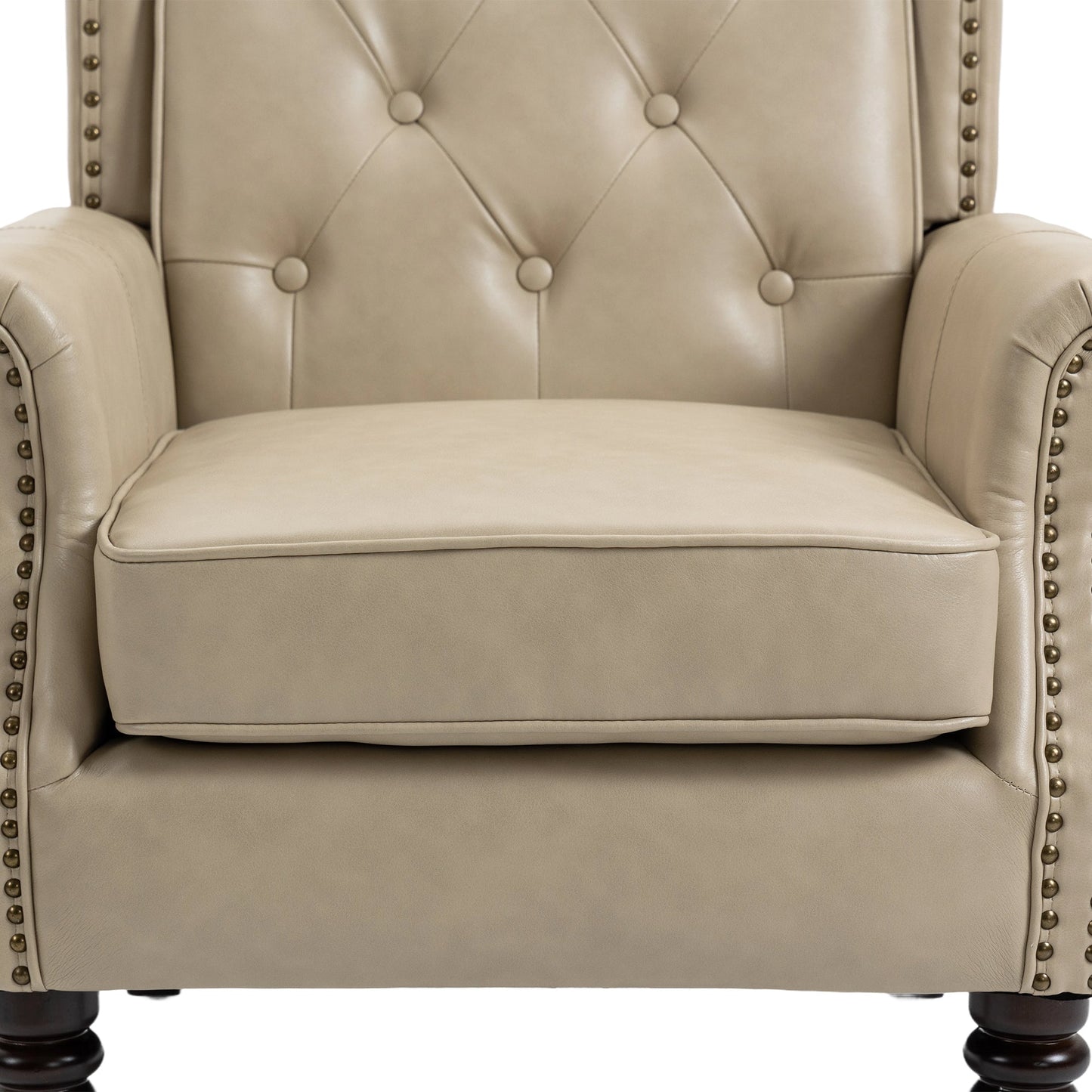 Accent Lounge Chair PU Leather Camel Rubber Wood Legs Sinuous Springs 250 LB