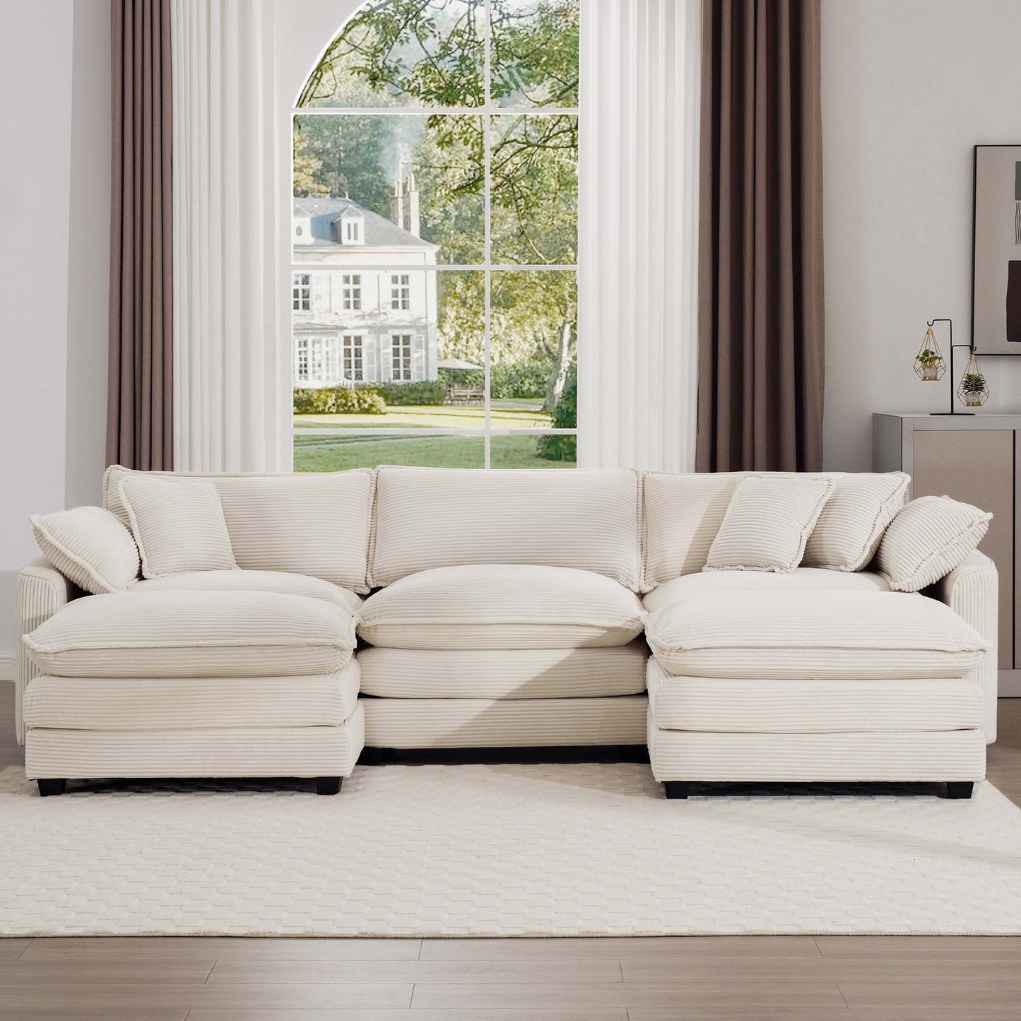 Modern Oversized Modular Cushion Sofa With Ottoman, Low Back, Deep Seating Sofa Set