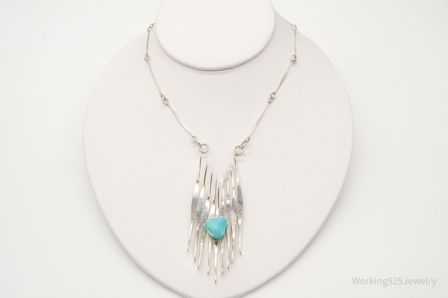 Vintage Turquoise Modernist Silver Necklace