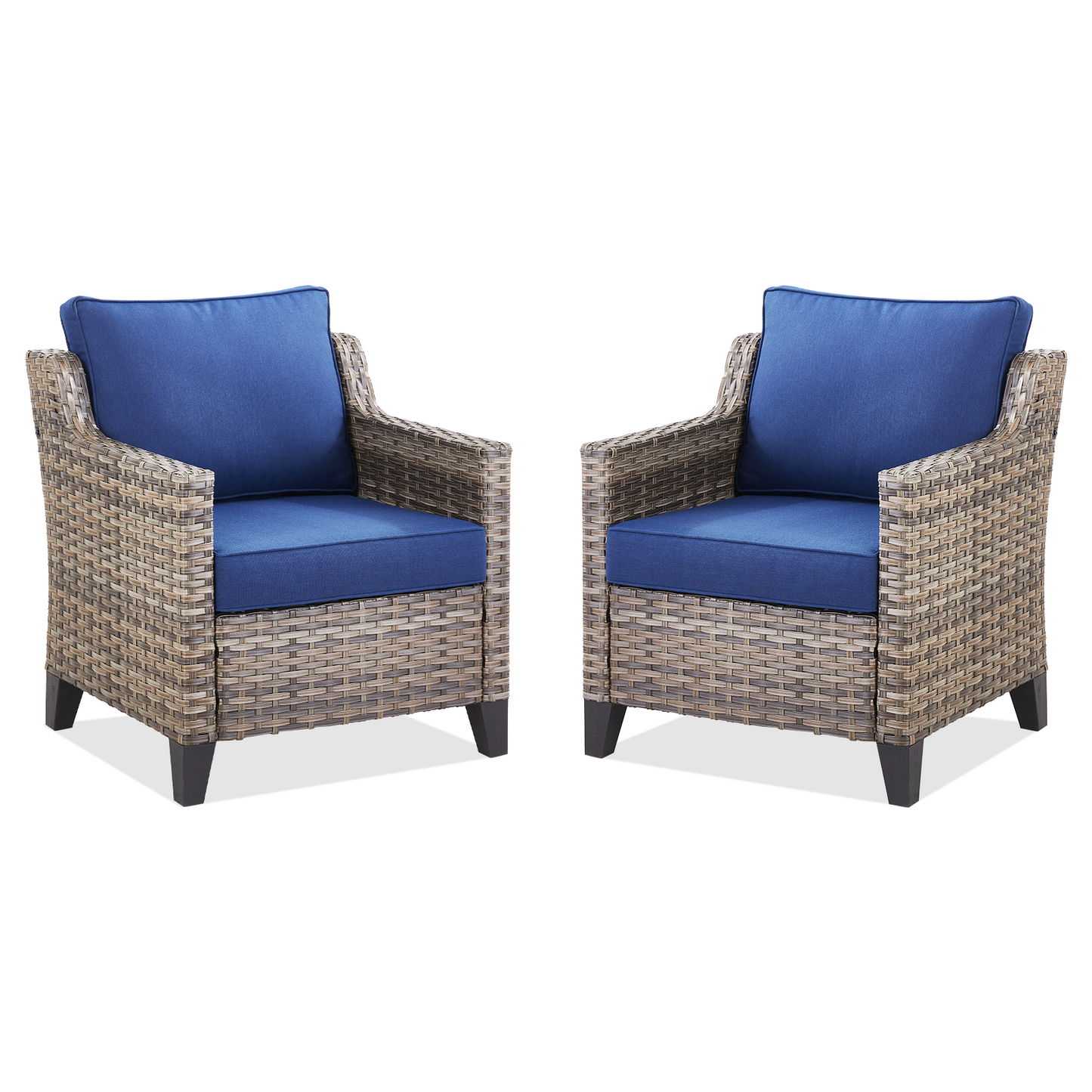 Outdoor Lounge Chair Set Wicker Blue Sloped Armrest 4 in Cushion 2 Piece