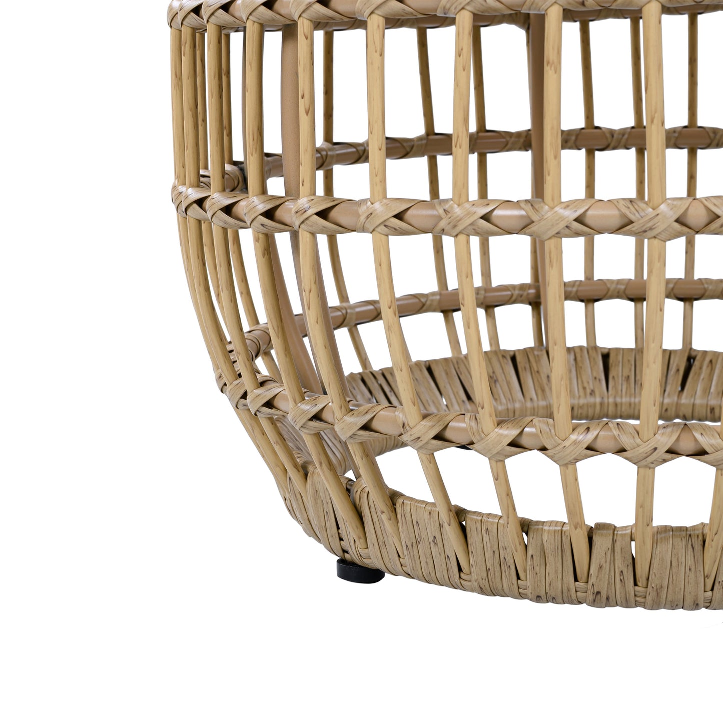 Outdoor Round Side Table Acacia Wood with Wicker Base Light Brown 16 Inch