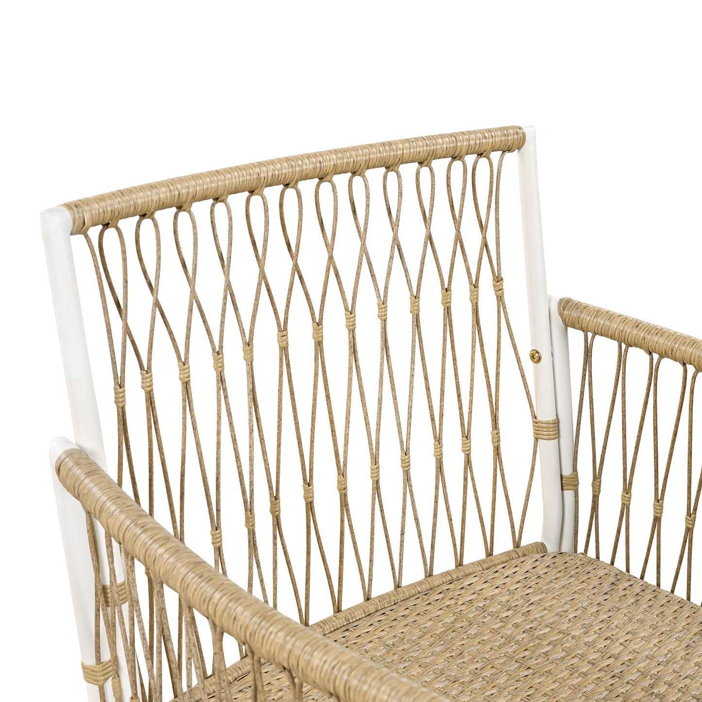 Patio Dining Set Rectangular, 67 Inch Wooden Table with 6 Rattan Armchairs