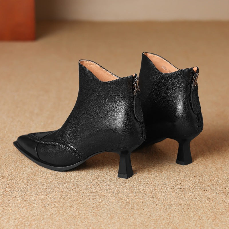 Women's Pointed Toe Stiletto Heels | Fleece-Lined Back Zipper Boots | Sheepskin Upper