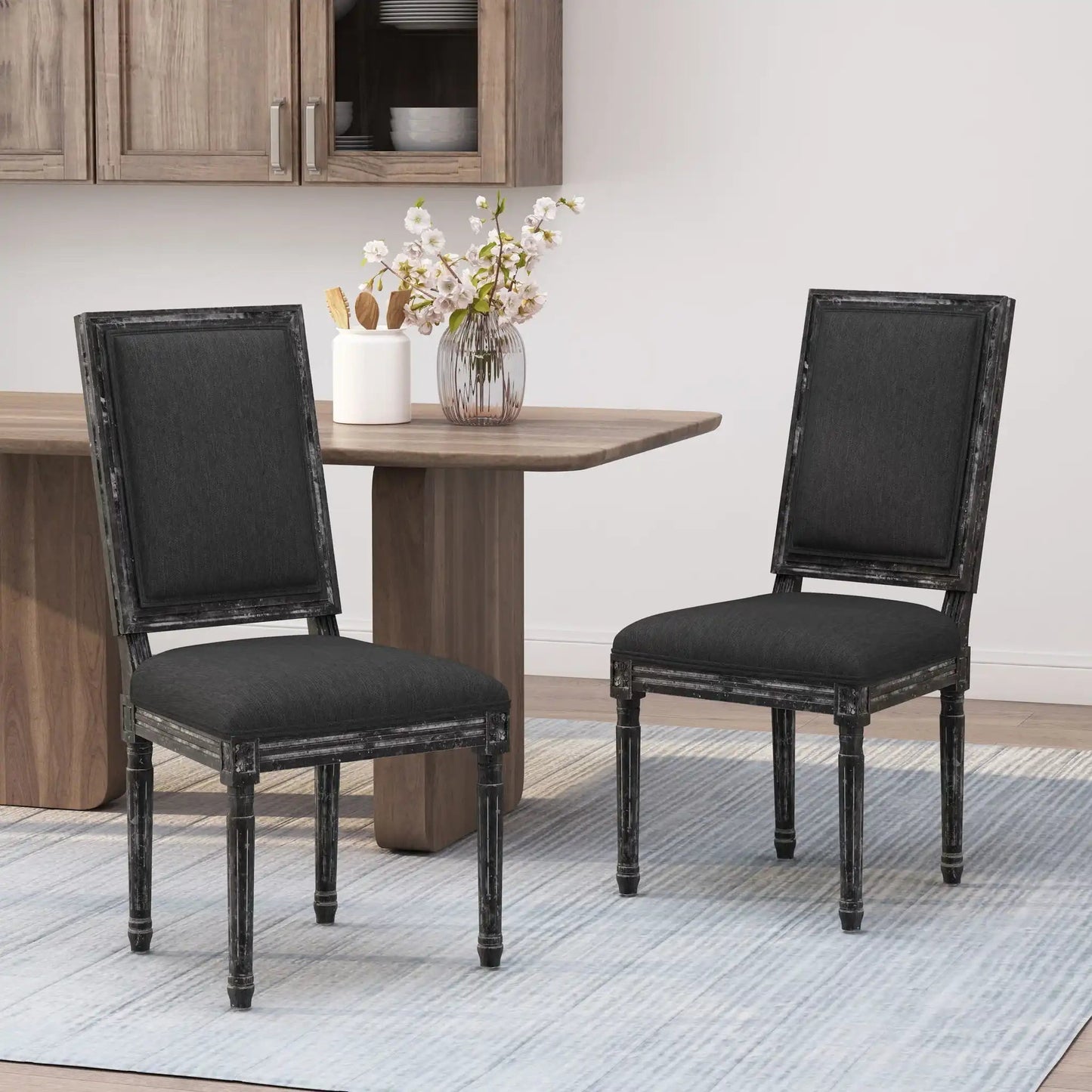 French Country Style Dining Chair with Upholstered Seating and Fluted Legs