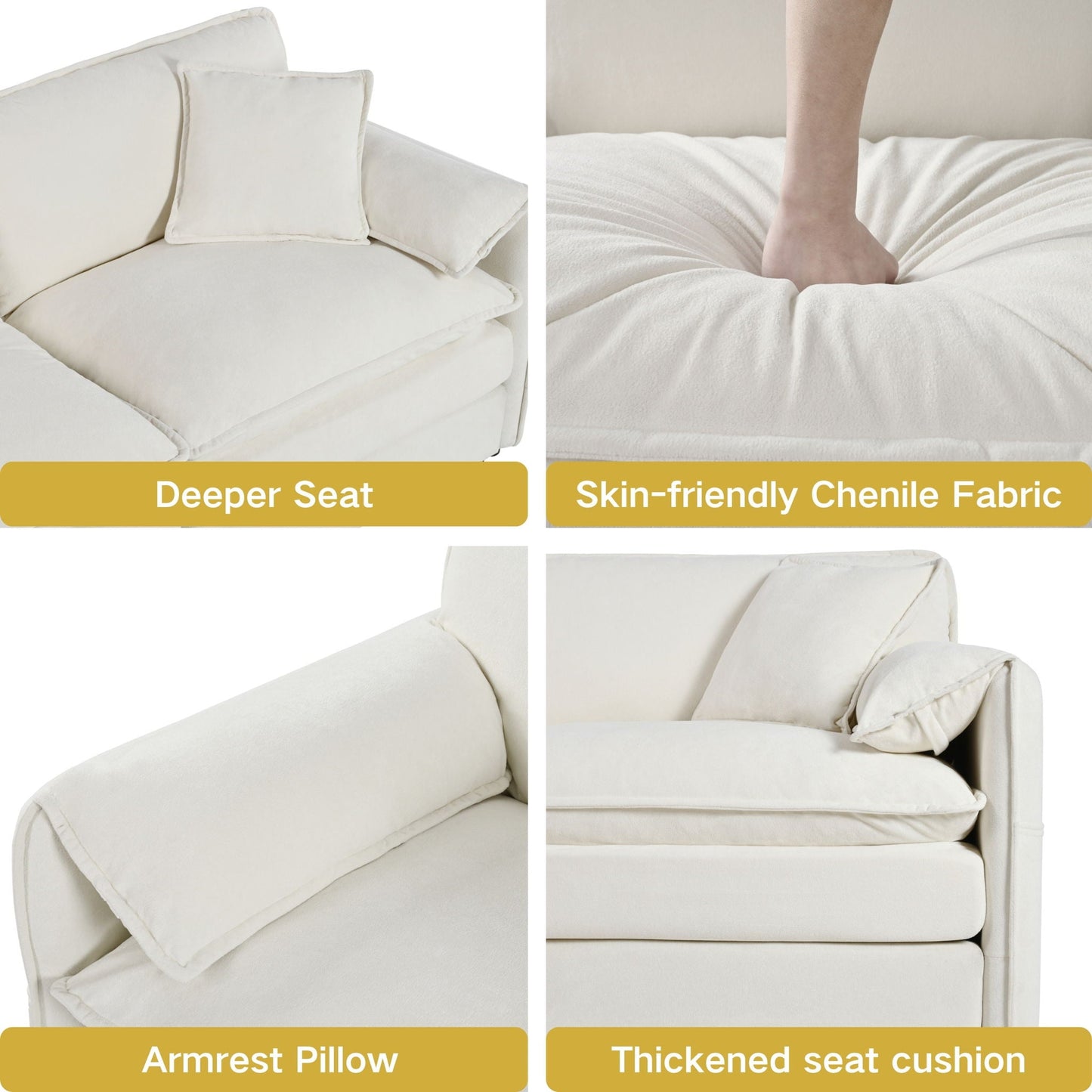 Modern Comfy Deep Seat Modular Sectional Sofa Cloud Couch With Ottoman