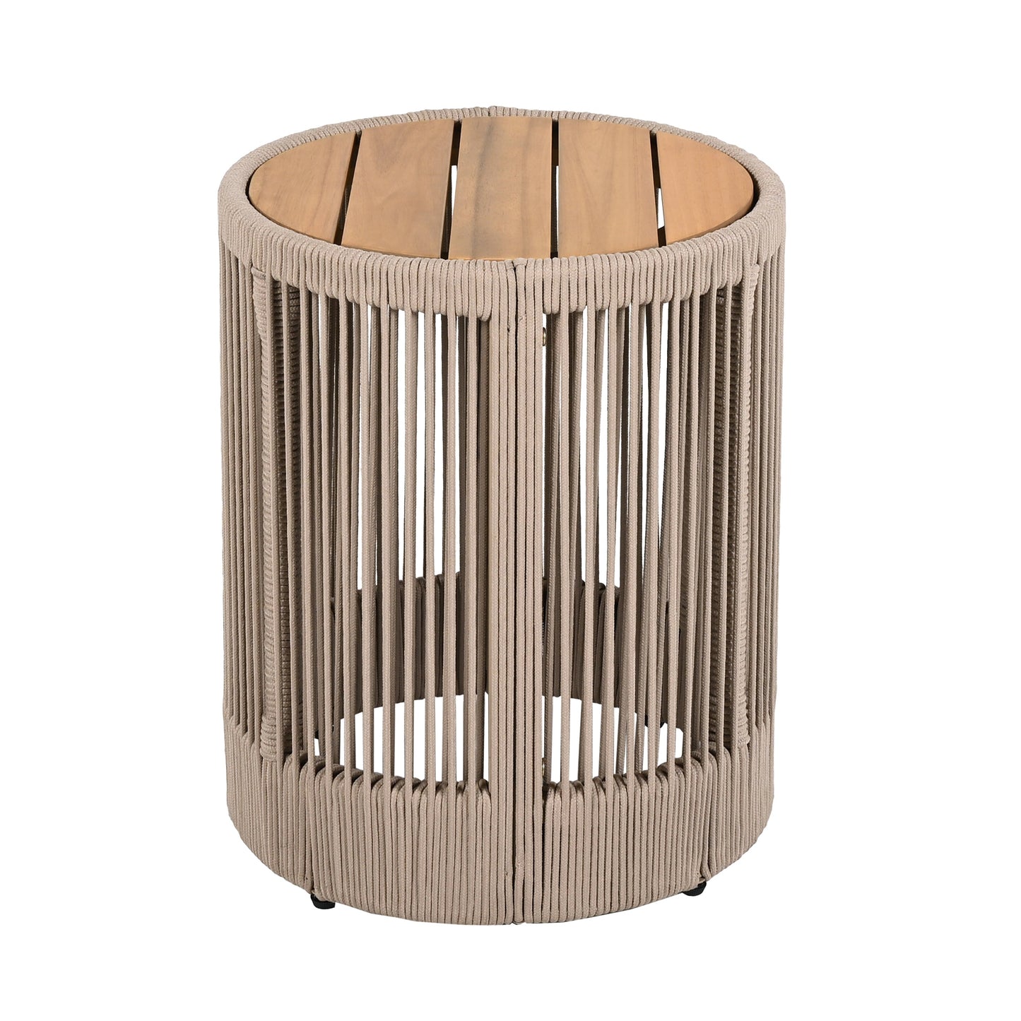 Outdoor Rattan rope & Acacia Wood Side Table - Patio Balcony Furniture for