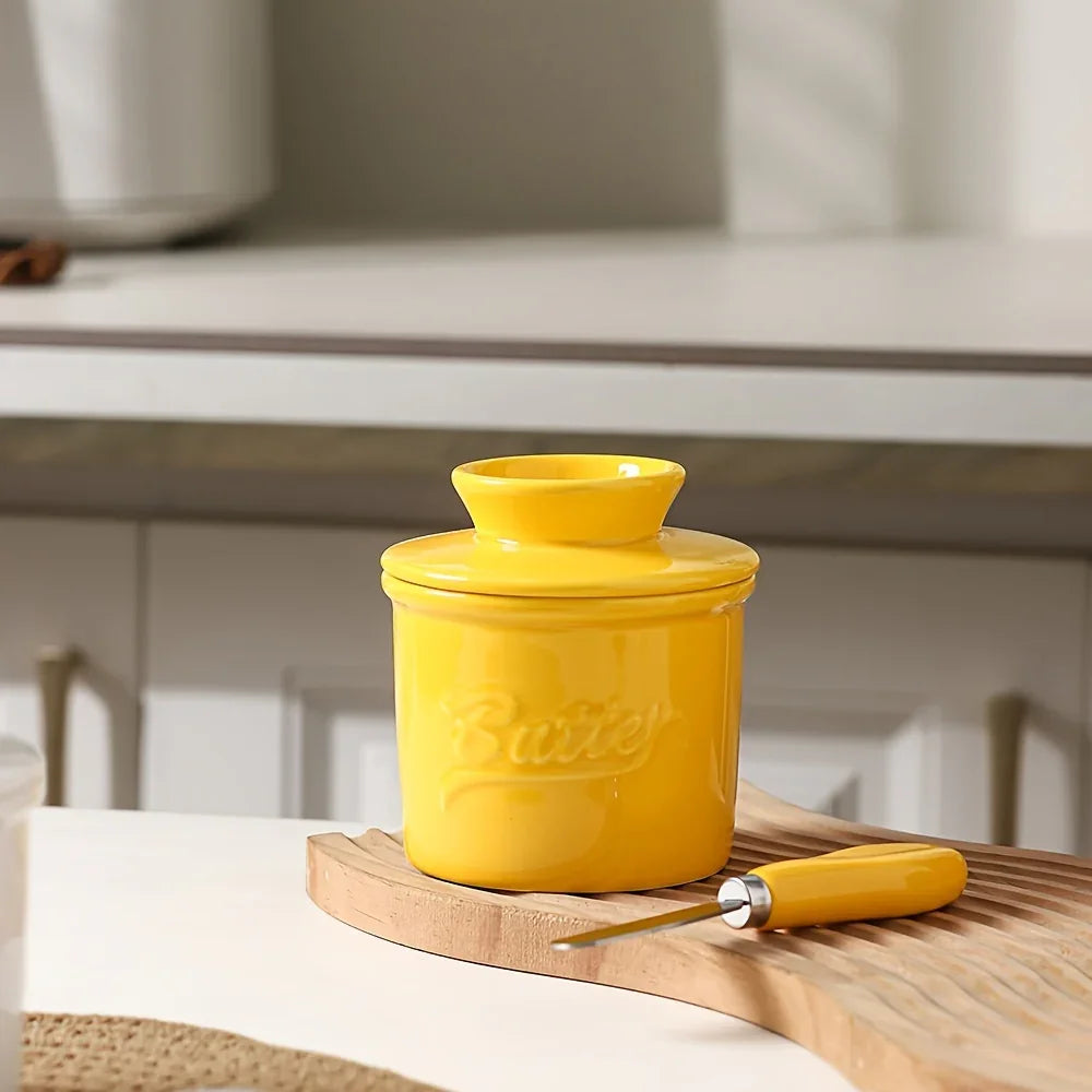 Marbled Ceramic Butter Keeper — Ivory