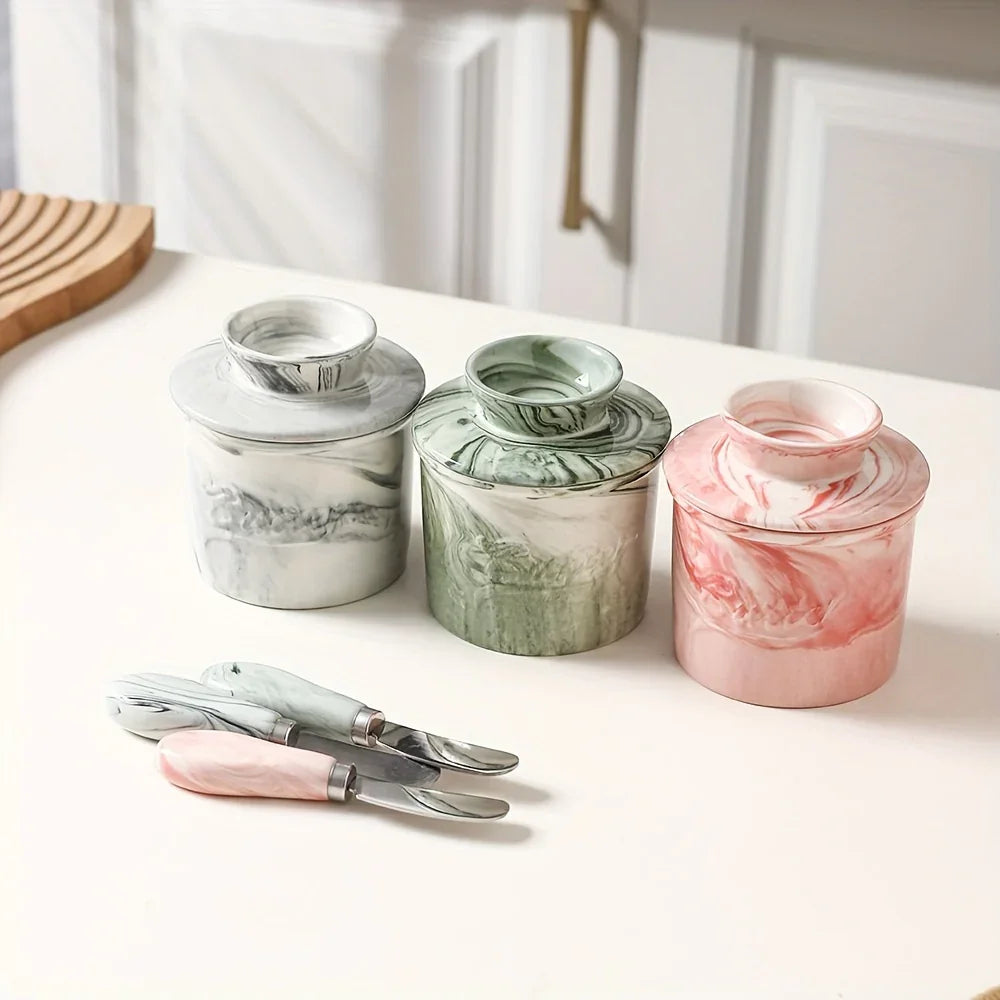 Marbled Ceramic Butter Keeper — Ivory