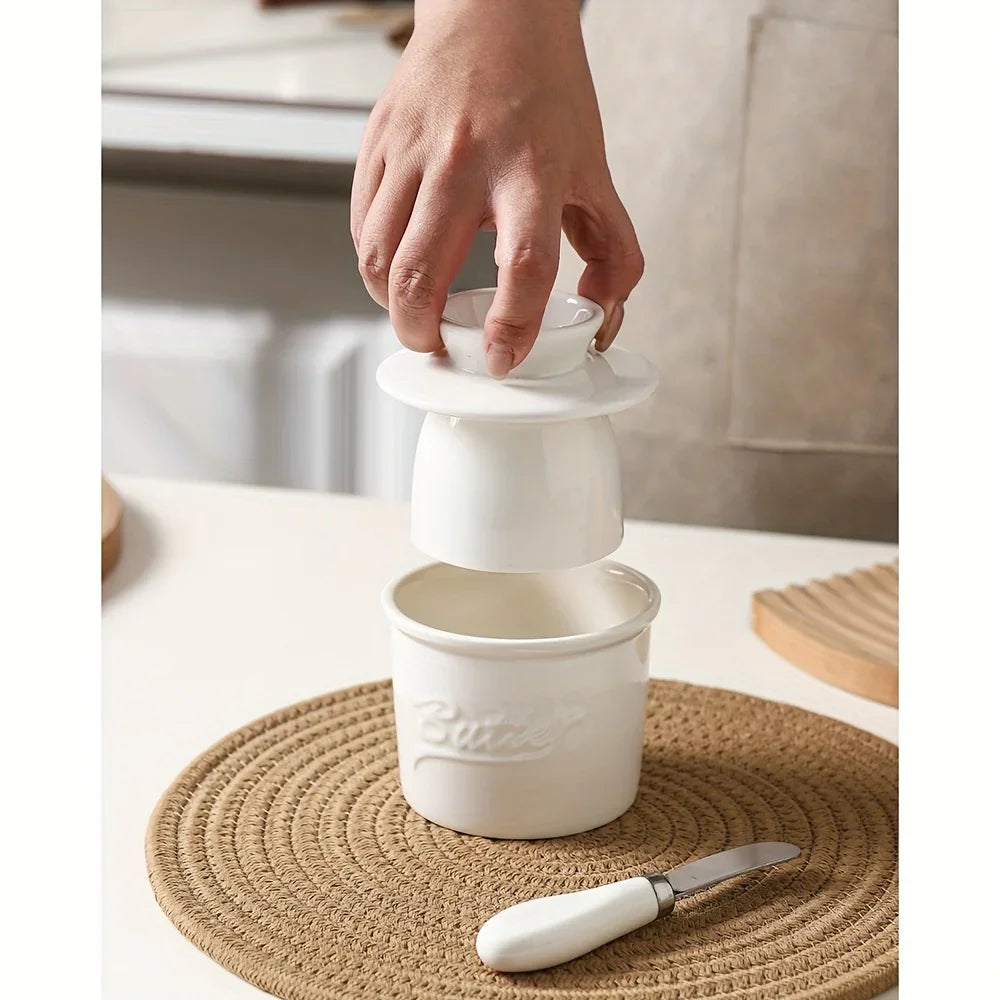 Marbled Ceramic Butter Keeper — Ivory