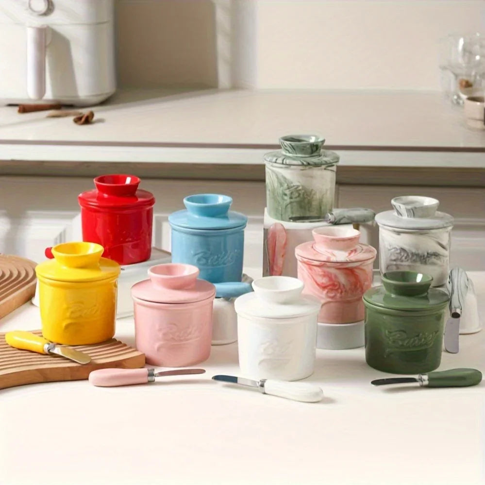 Marbled Ceramic Butter Keeper — Ivory