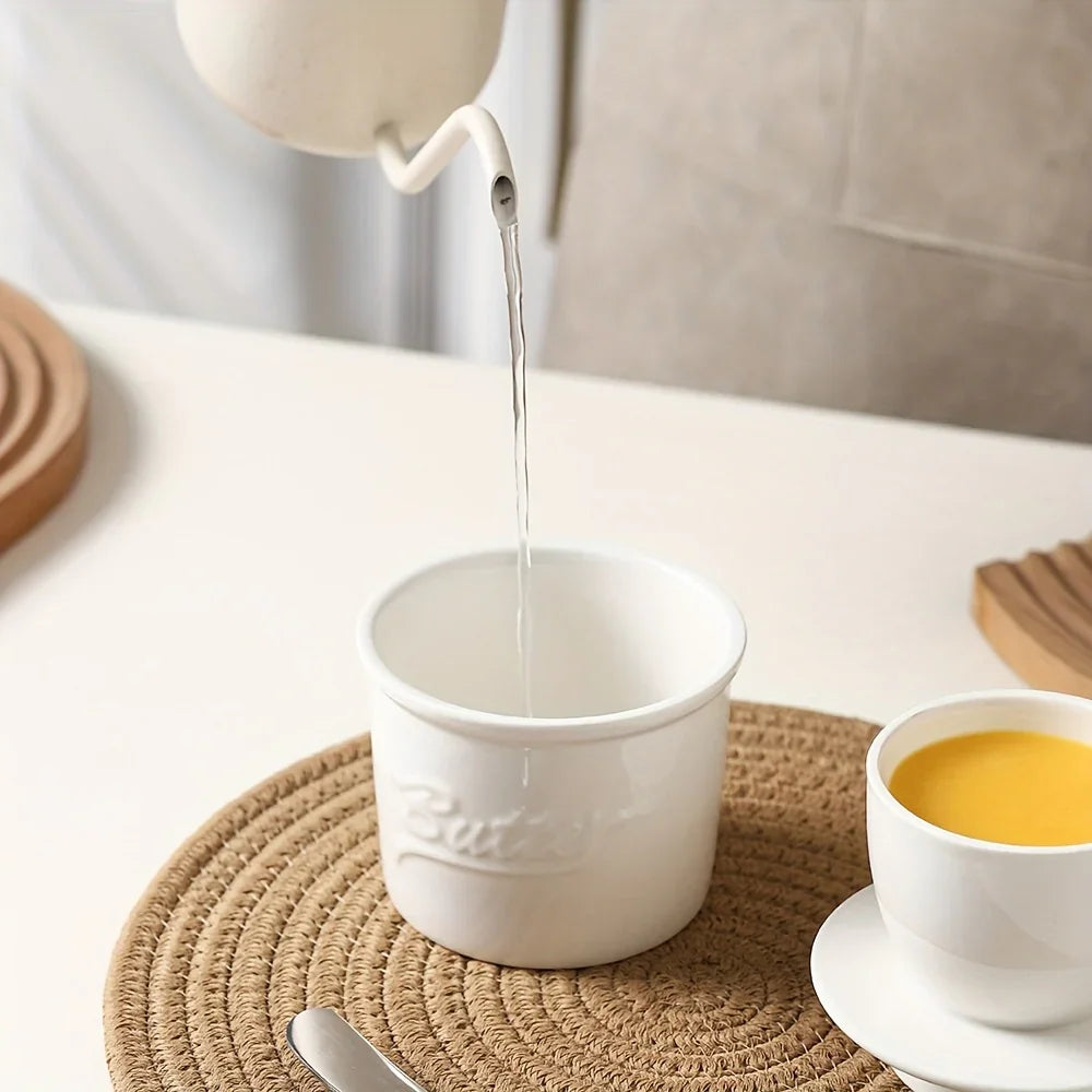 Marbled Ceramic Butter Keeper — Ivory