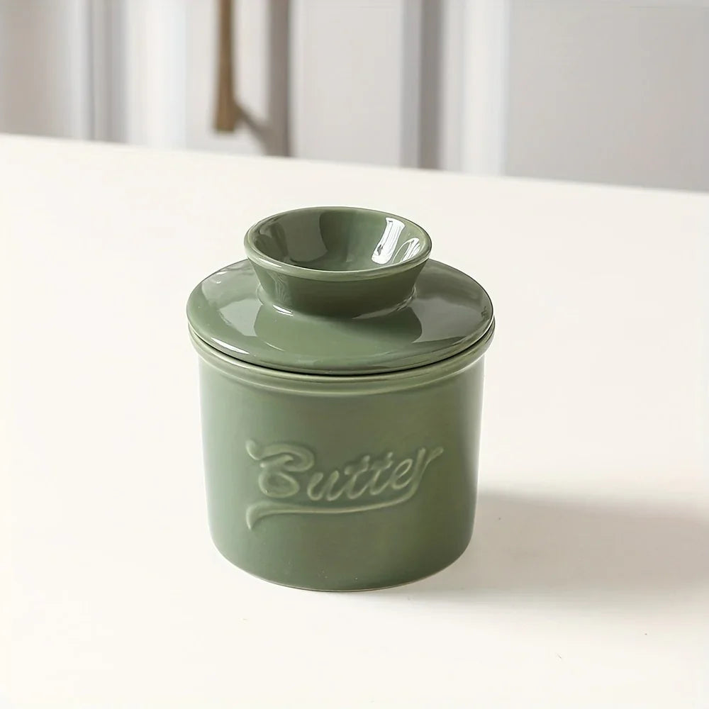 Marbled Ceramic Butter Keeper — Ivory