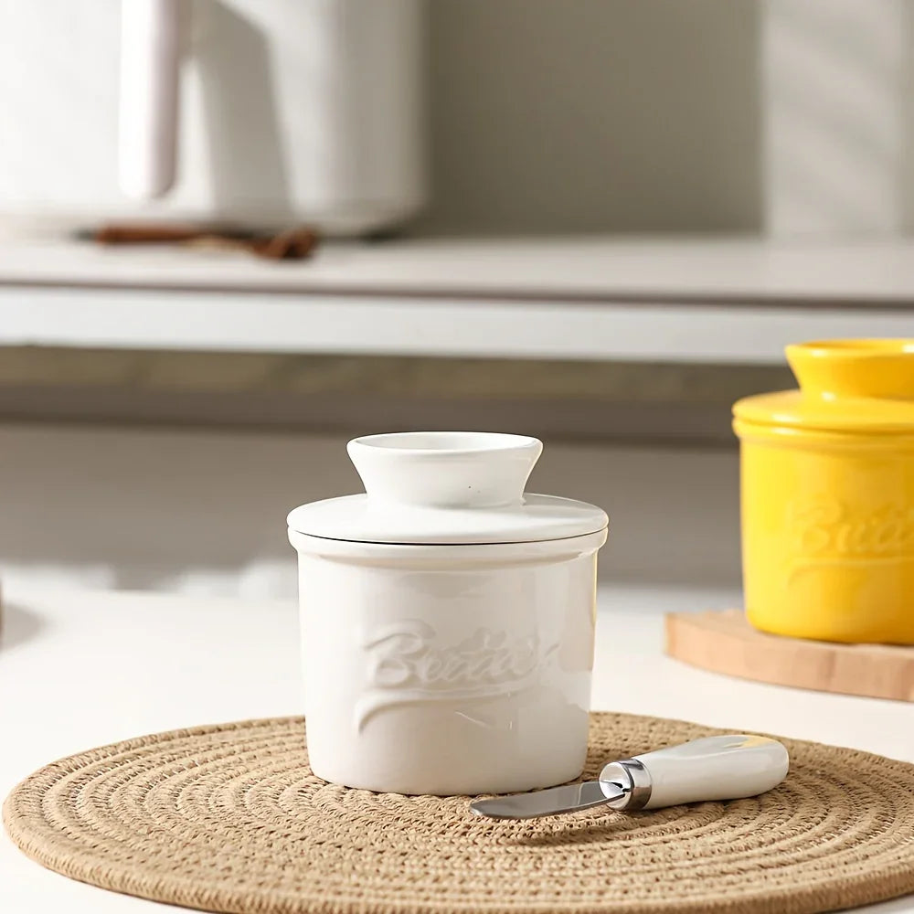 Marbled Ceramic Butter Keeper — Ivory