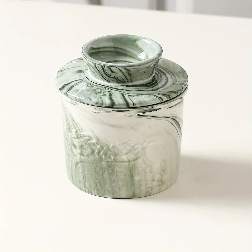Marbled Ceramic Butter Keeper — Ivory