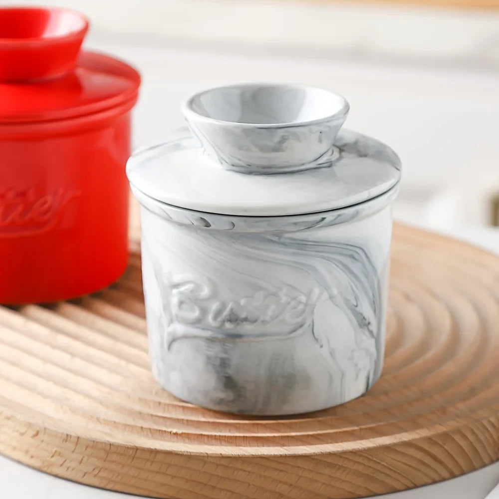 Marbled Ceramic Butter Keeper — Ivory
