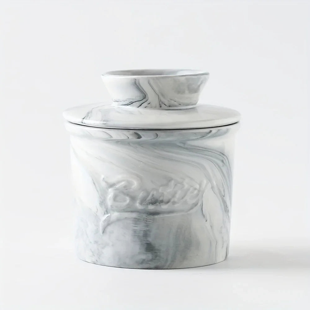 Marbled Ceramic Butter Keeper — Ivory