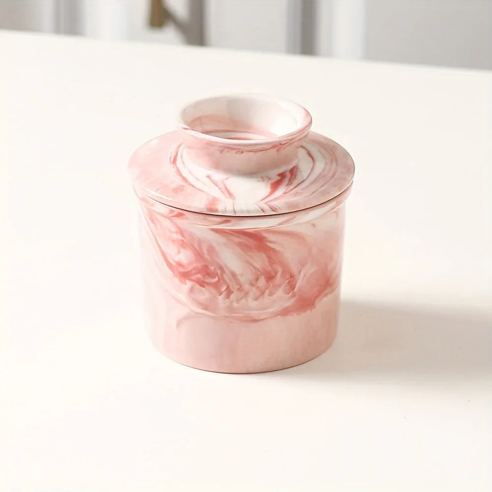 Marbled Ceramic Butter Keeper — Ivory
