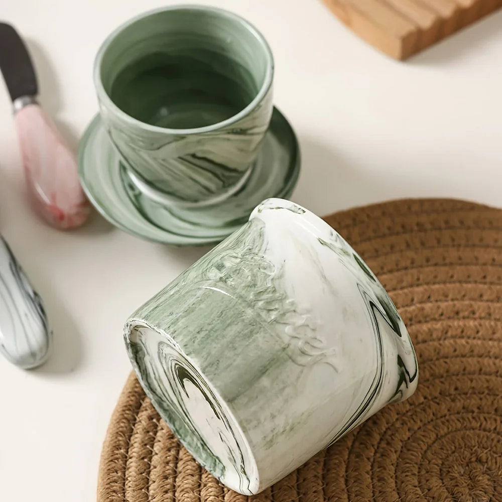 Marbled Ceramic Butter Keeper — Ivory