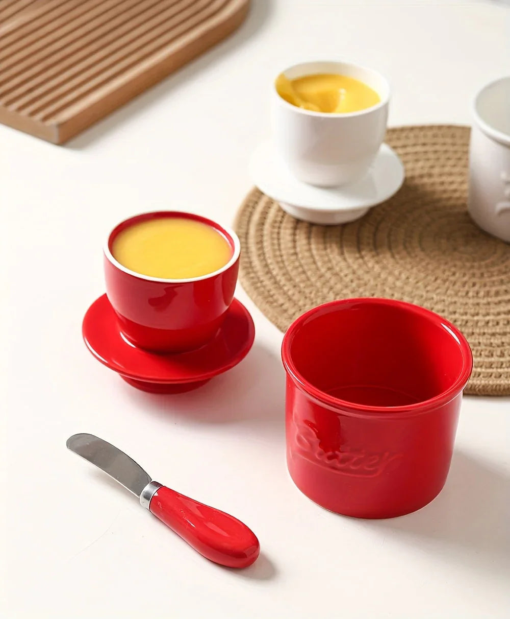 Marbled Ceramic Butter Keeper — Ivory