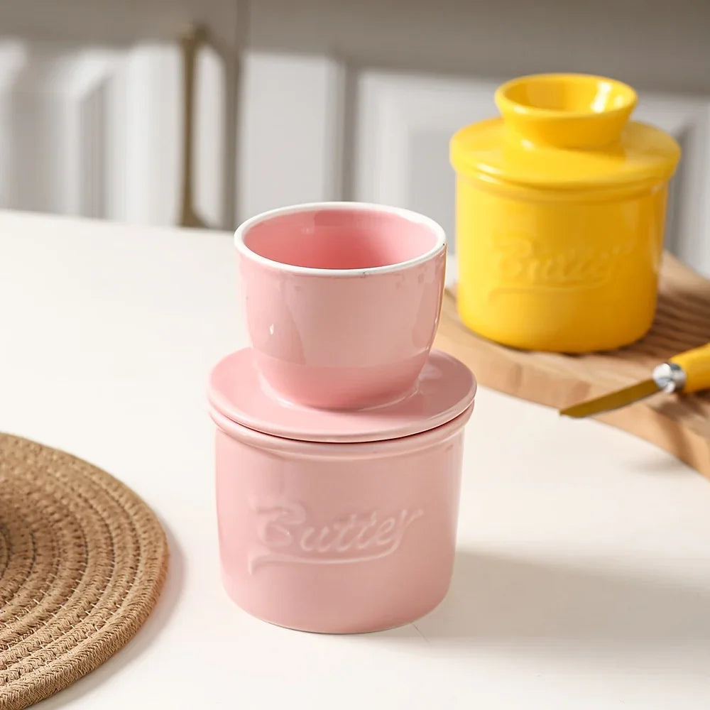 Marbled Ceramic Butter Keeper — Ivory