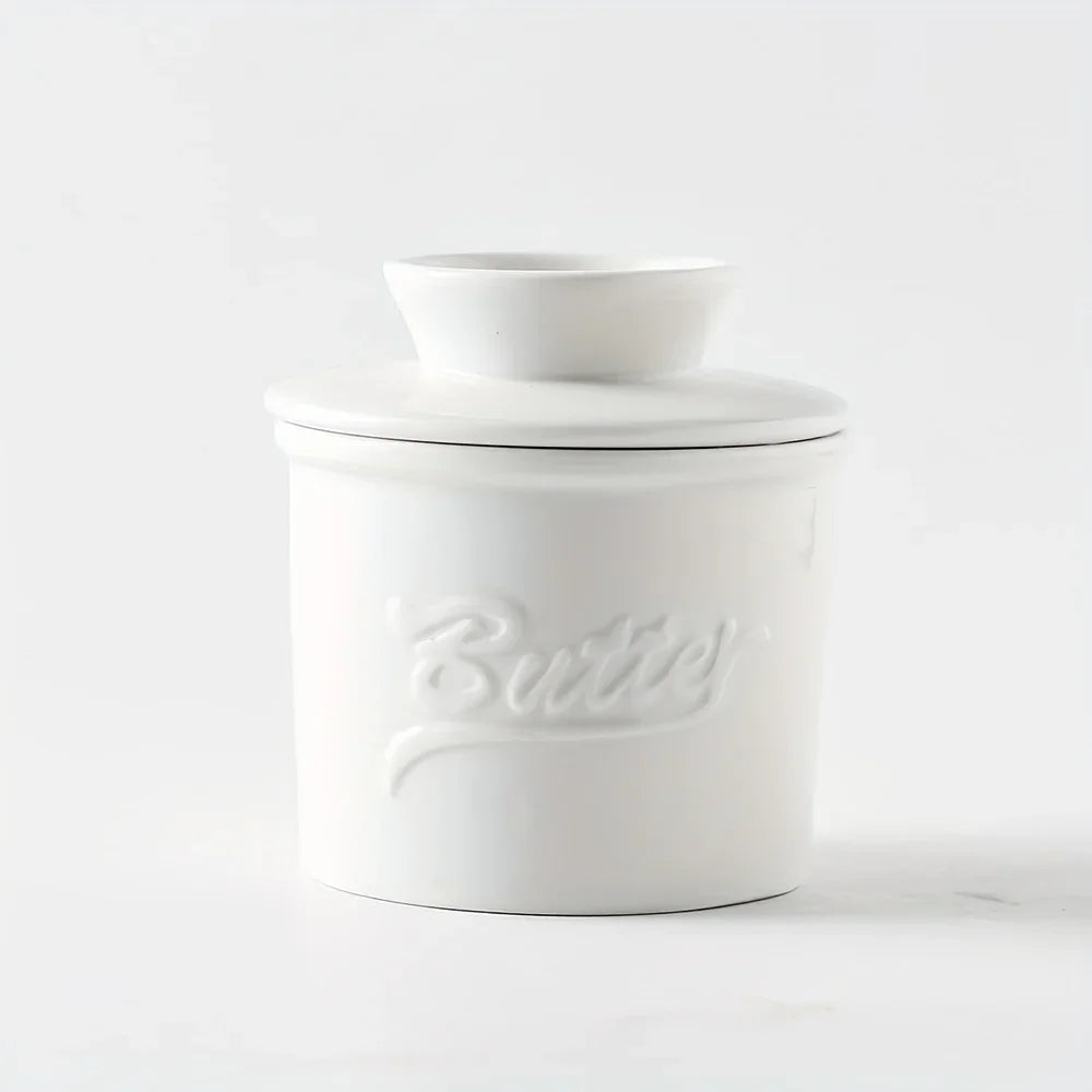 Marbled Ceramic Butter Keeper — Ivory