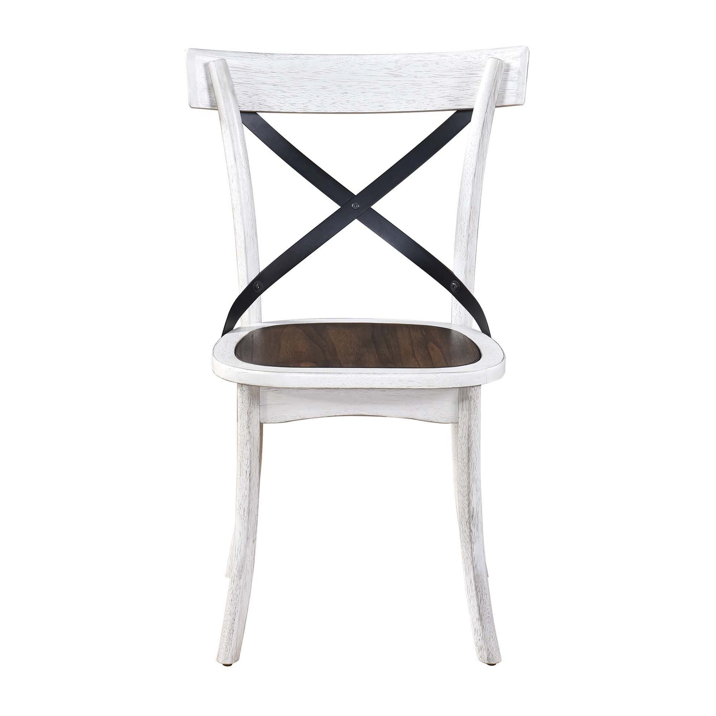 2 Pieces Set Dining Side Chair Rustic Modern Farmhouse Design Retro Design With Metal X Design - Antique Dark Oak / Antique White