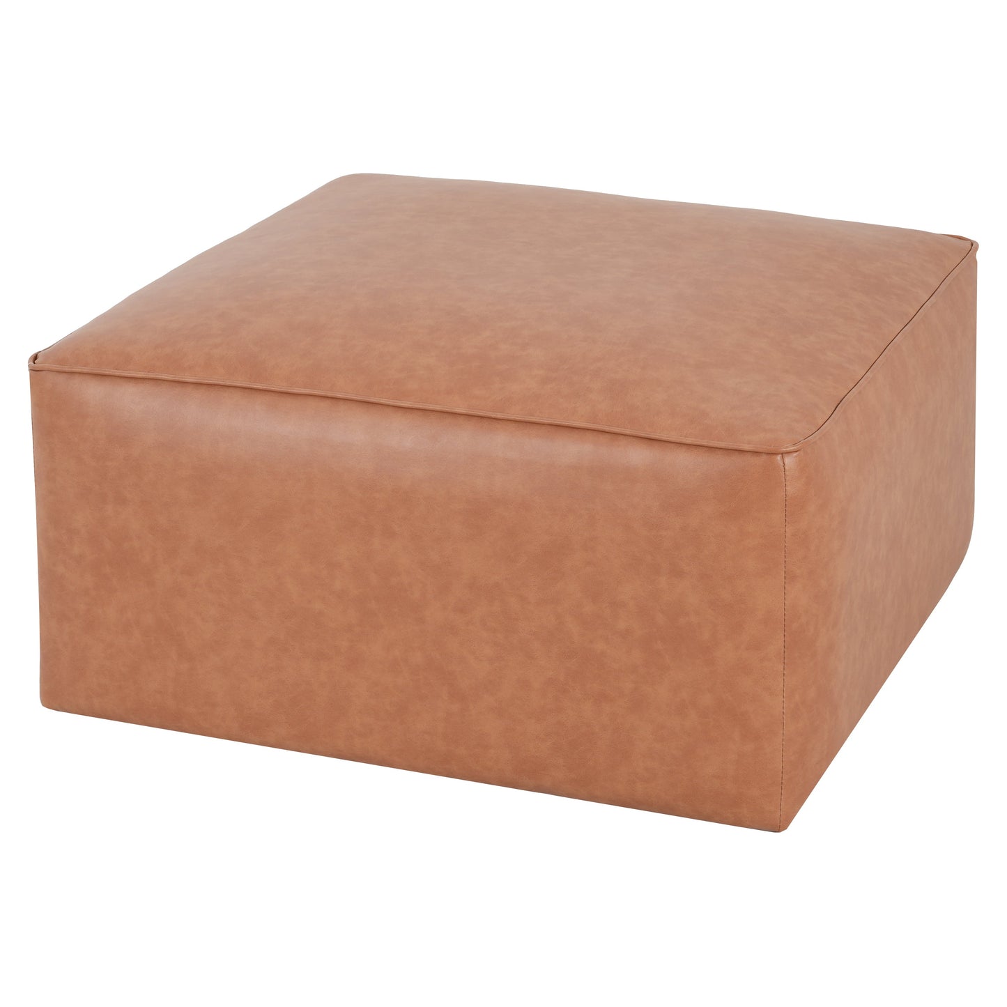 Upholstered Square PU Leather Ottoman Tan Brown 26.6x29.6x15.2