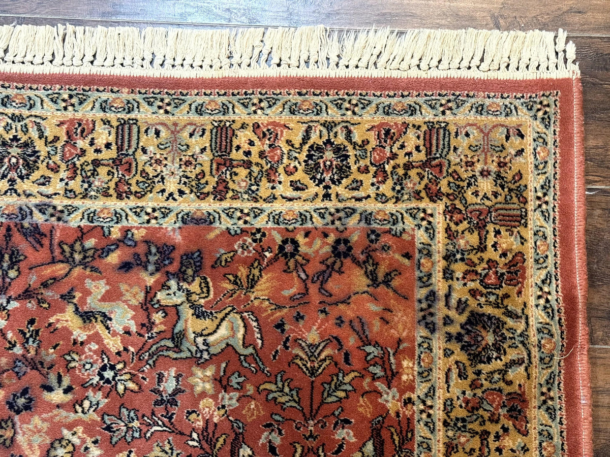 The Sporting Estate Antique Belgian Hunting Scene Rug — Red-Orange & Teal