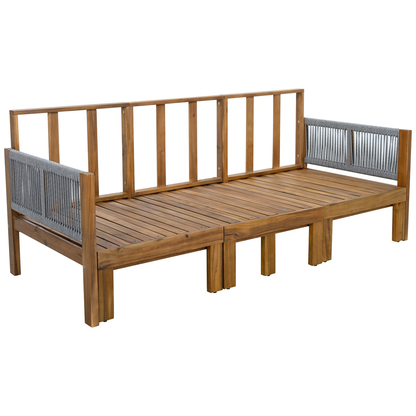 Chaise Lounge Acacia Wood Rope Natural Gray Cushion Convertible 3 Seat