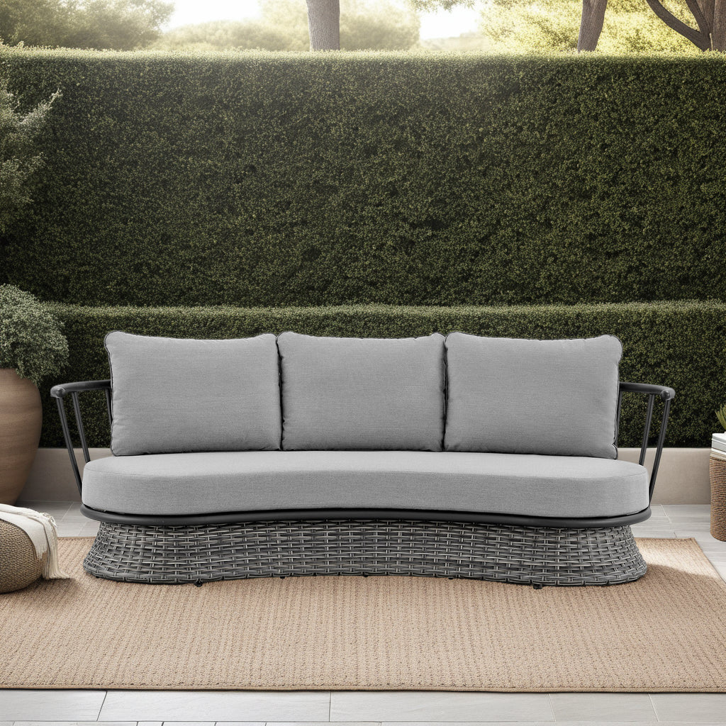 Outdoor Sofa with Wicker and Aluminum Frame with Black and Gray Cushions