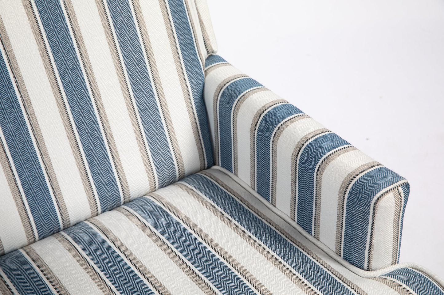 Accent Chair Vintage Blue White Stripe Linen Nailhead Trim