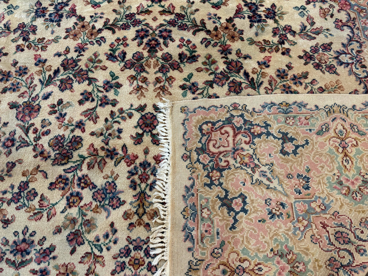 Antique Karastan Rug 8.8 x 12 Lanamar Floral Ivory Kirman Wool Discontinued
