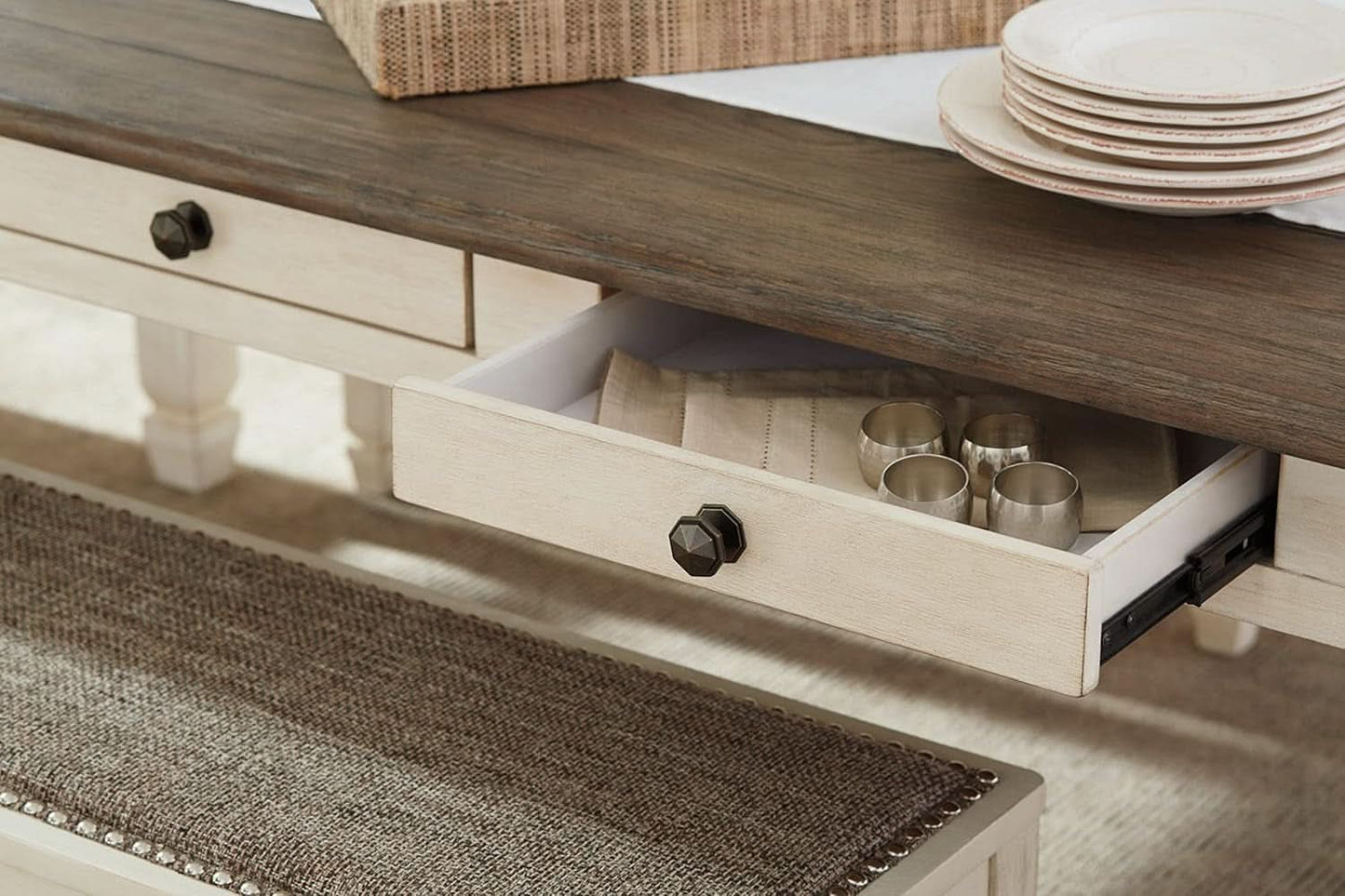 Bolanburg Farmhouse Dining Table Drawers Whitewash Wood Seats 6