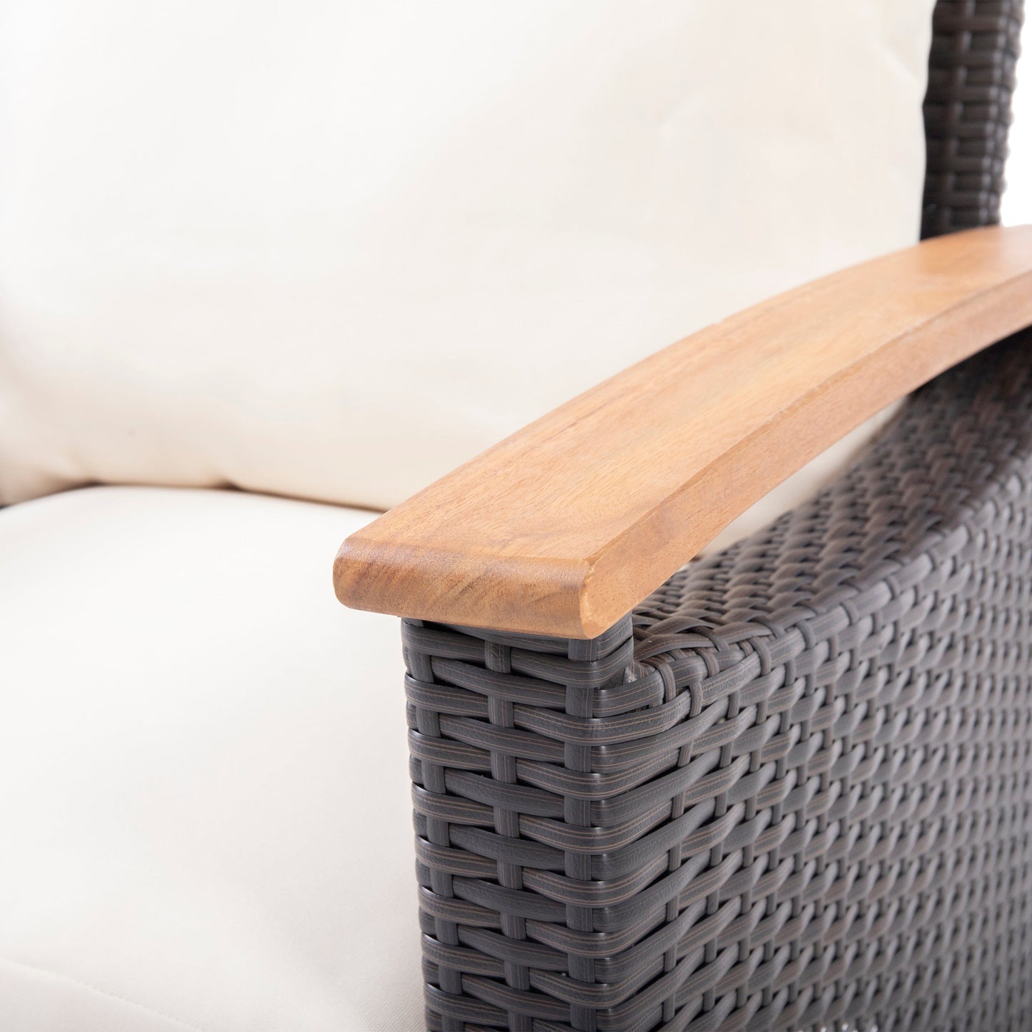 Outdoor Set: Transitional Teak Wood and Pe Rattan with Water Resistant Cushions