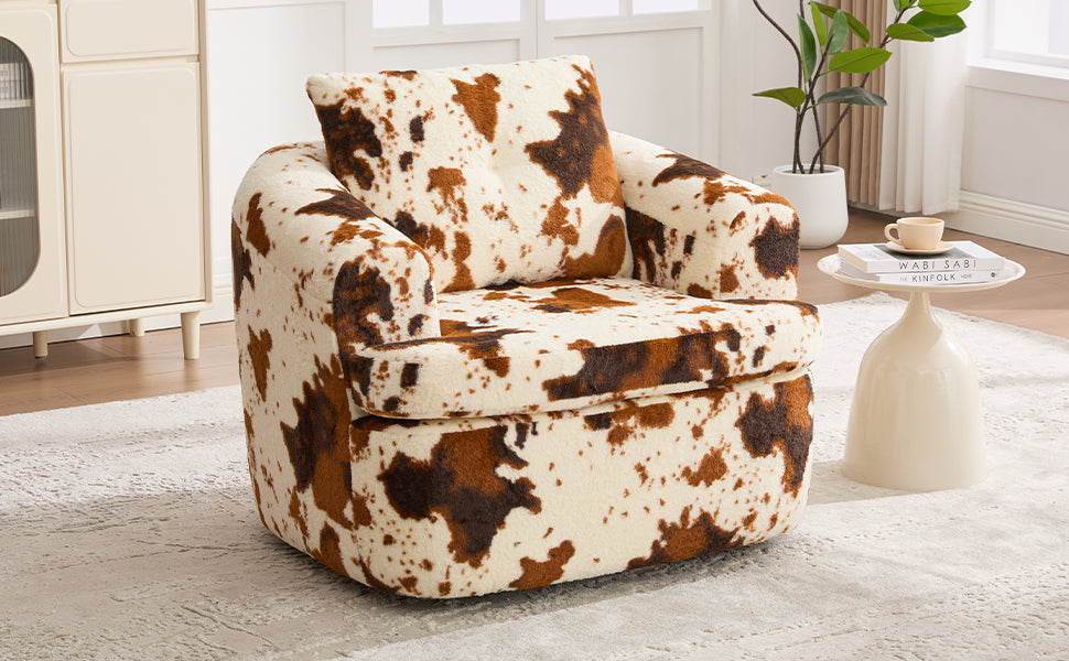 Swivel Accent Chair 360 Degree Faux Fur Beige Dual-Layer Cushion 36.6x36.5 In