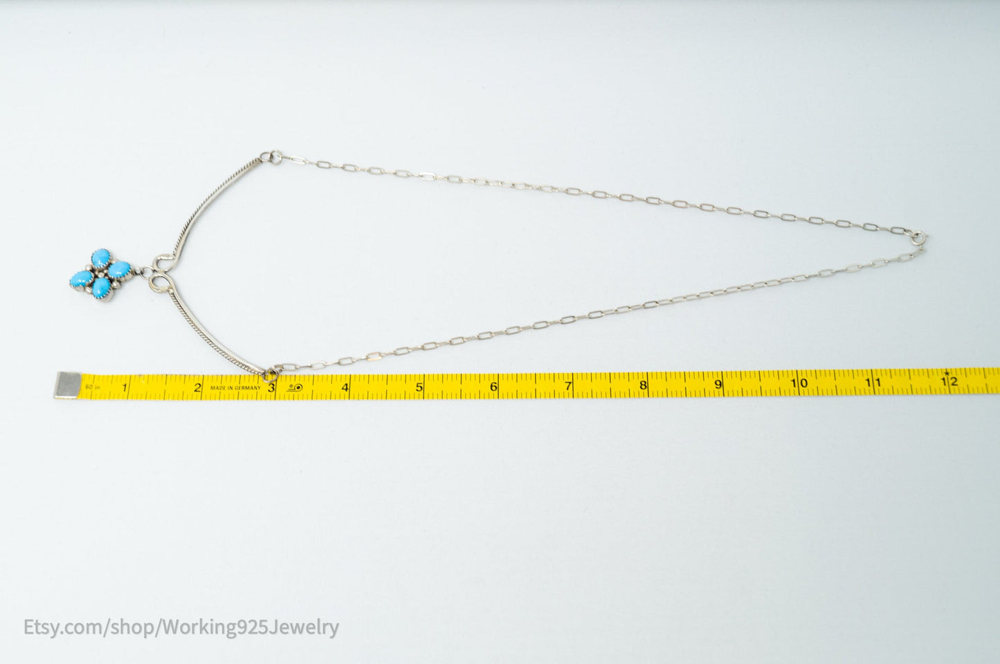 Vintage Native American Handmade KC Signed Turquoise Sterling Silver Necklace