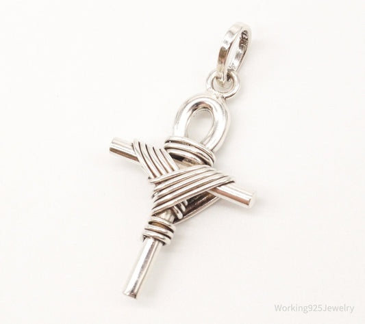 Large Vintage Mexico Wrapped Cross Sterling Silver Pendant