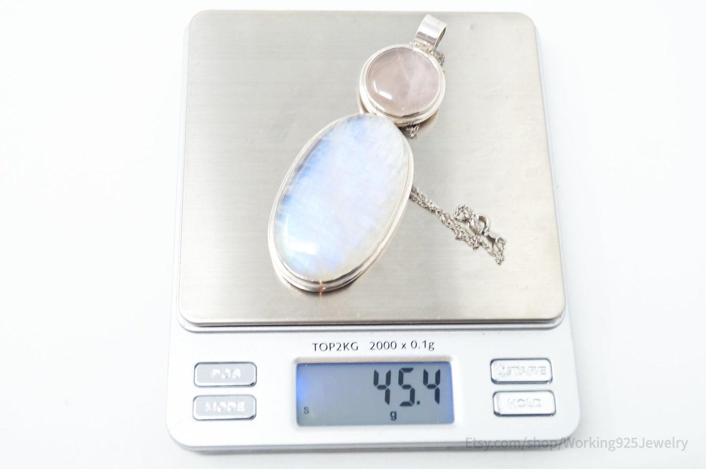 Vintage Large Moonstone Rose Quartz Sterling Silver Southwestern Necklace