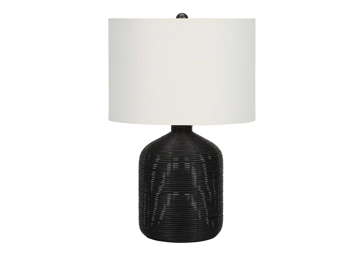 Harbor Weave Rattan Table Lamp with Drum Shade | Black or Natural Brown