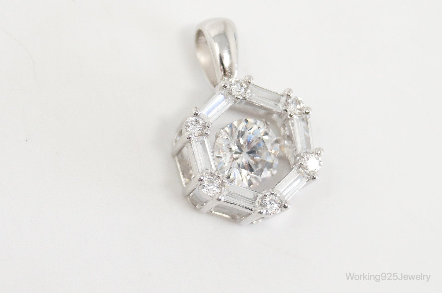 Vintage Art Deco Cubic Zirconia Sterling Silver Necklace Pendant