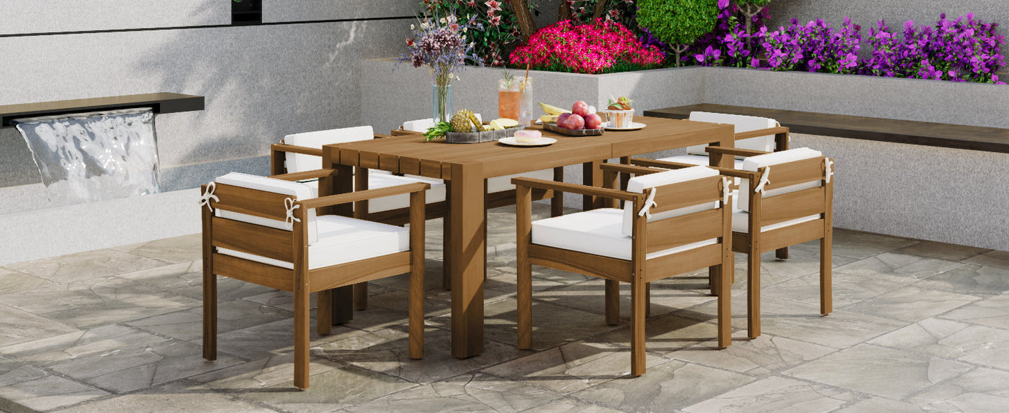 Patio Set Rectangle Light Teak with Removable Cushions for 6 72.8 Inch Table