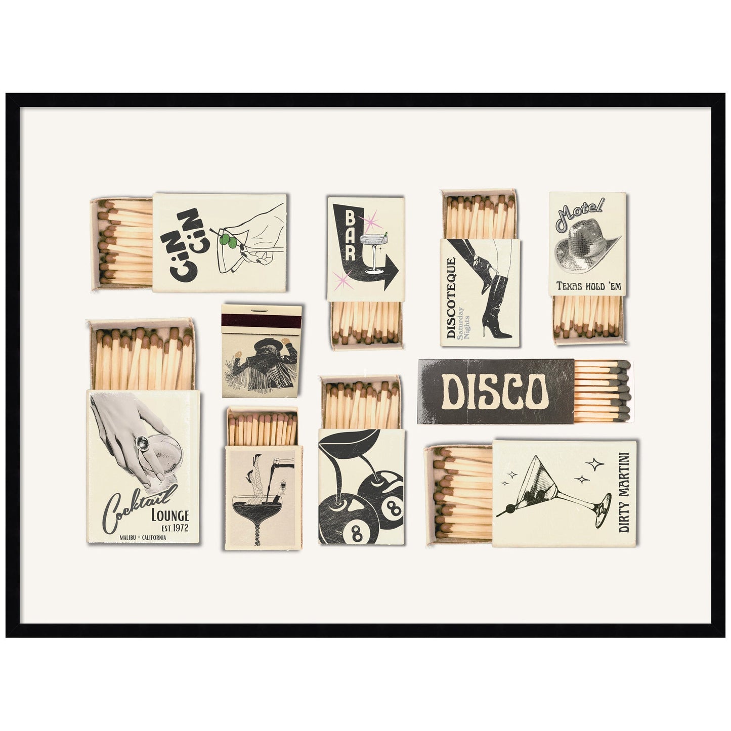 Vintage Matchboxes Neutral Black and Beige by Honey Island Studio Framed Wall Art Print