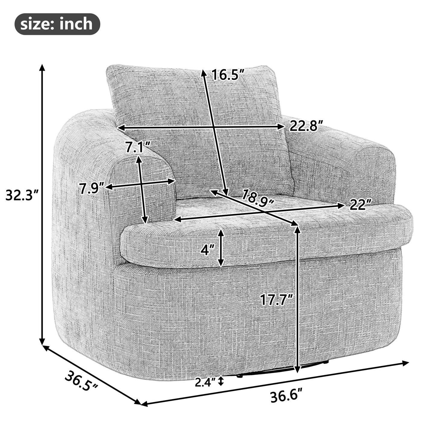 Swivel Accent Chair 360 Degree Faux Fur Beige Dual-Layer Cushion 36.6x36.5 In