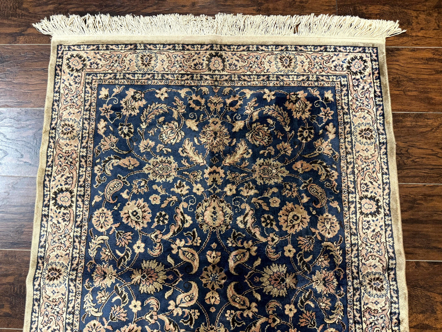Vintage Art Silk Rug 3x4, Traditional Oriental Persian Design Rug, Belgium Power Loomed Rug, Navy Blue