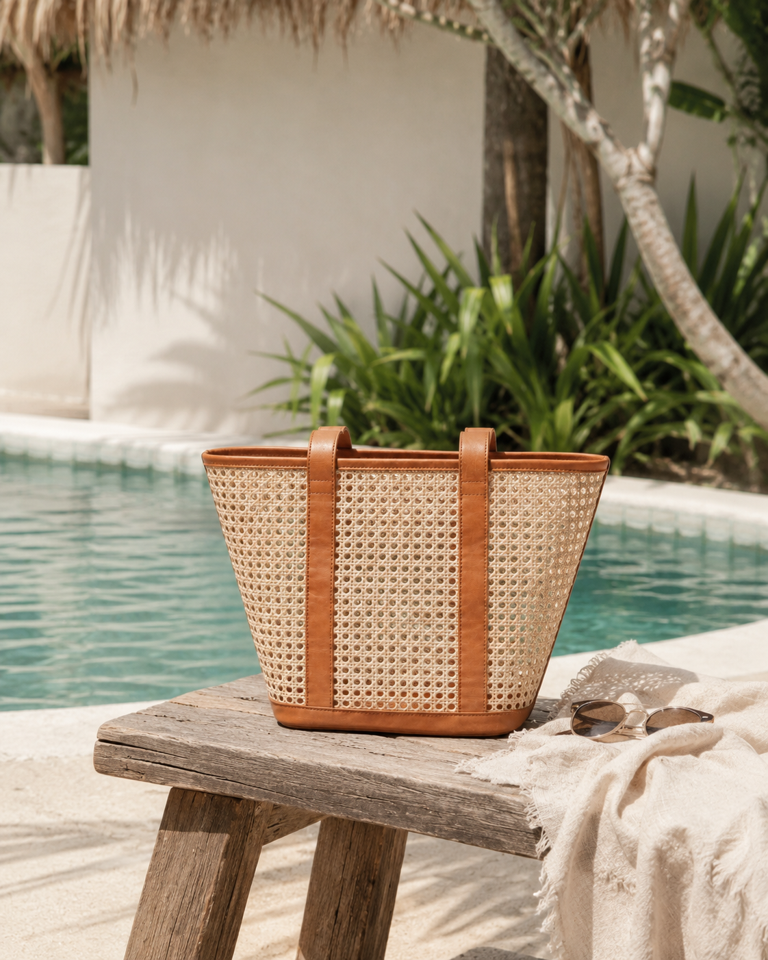 Raja Leather and Cane Carryall Bag