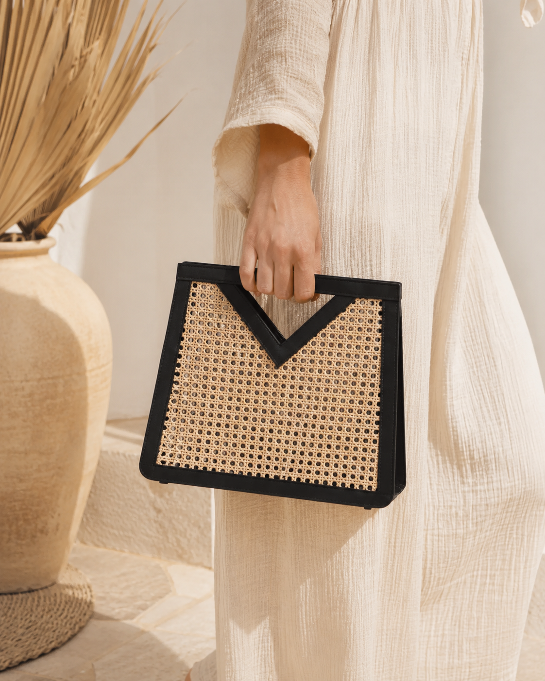 Raja Leather and Cane Handbag