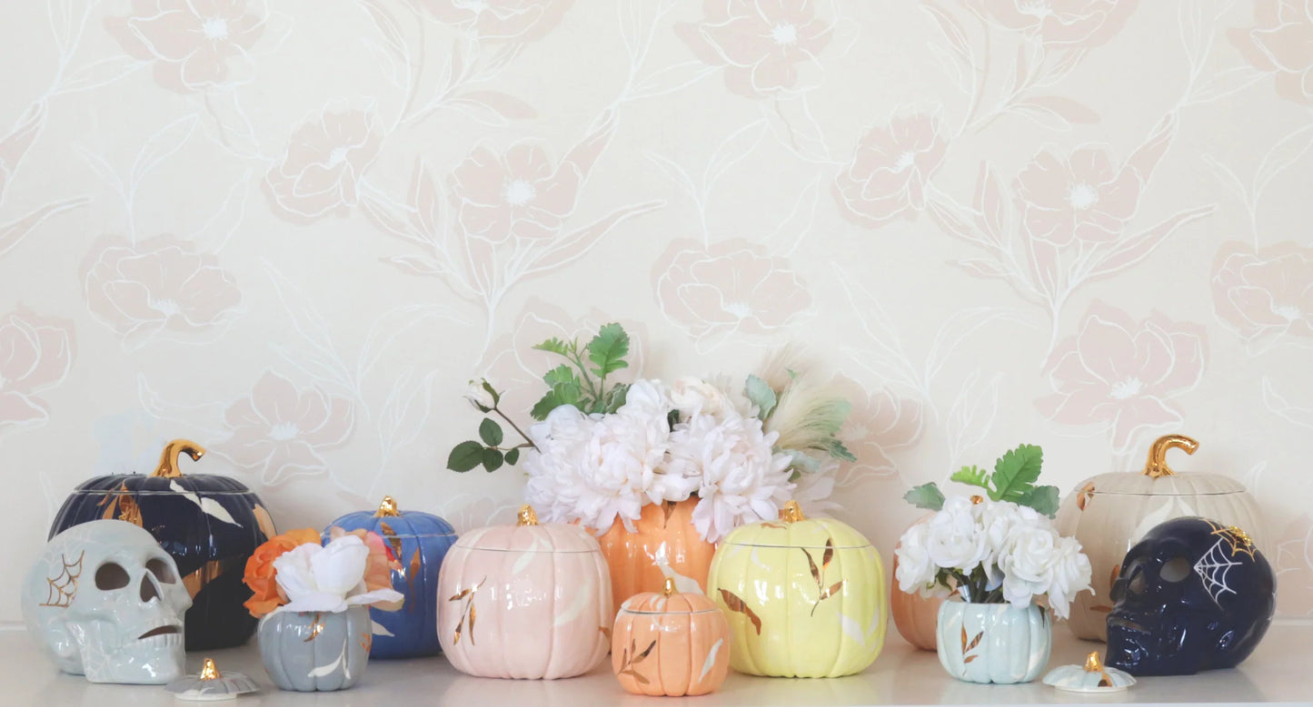 Layered Leaves Pumpkin Jars with 22K Gold Accents in Pink