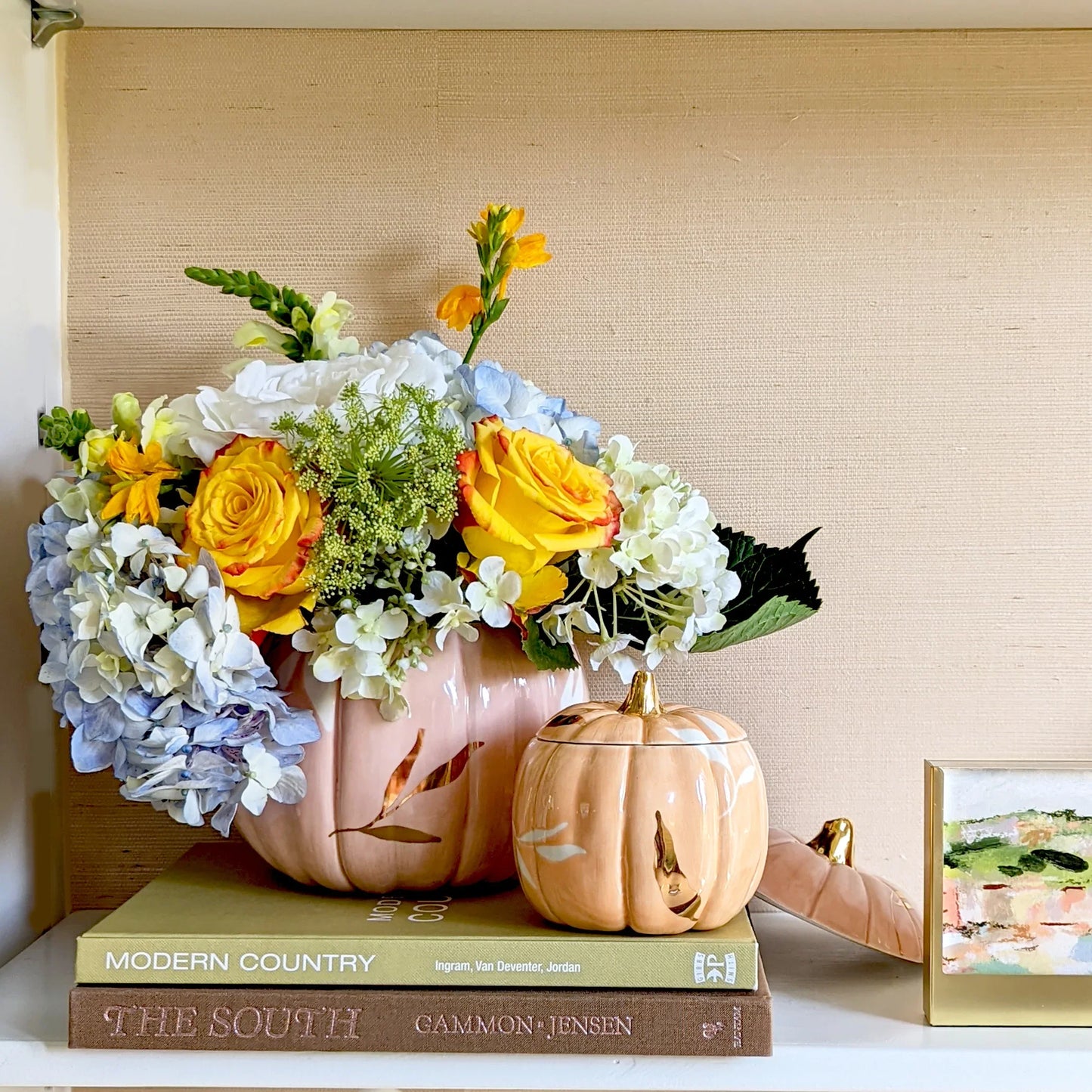 Layered Leaves Pumpkin Jars with 22K Gold Accents in Blush